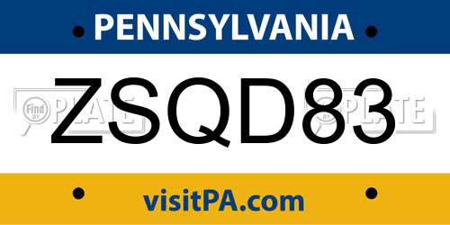 ZSQD83 Pennsylvania License Plate