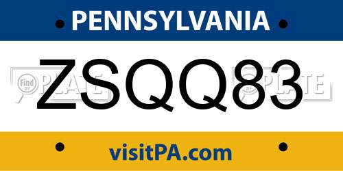 ZSQQ83 Pennsylvania License Plate