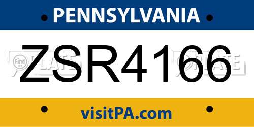 ZSR4166 Pennsylvania License Plate
