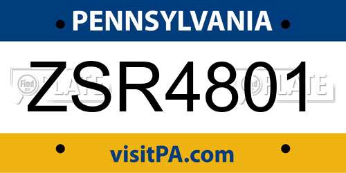 ZSR4801 Pennsylvania License Plate