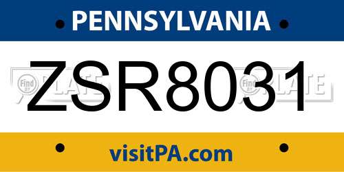 ZSR8031 Pennsylvania License Plate