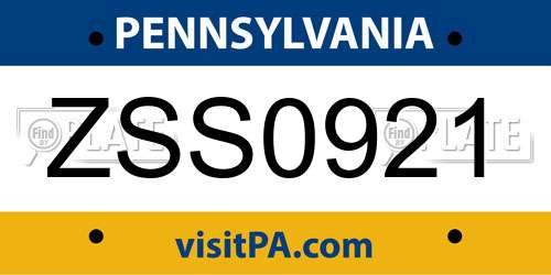 ZSS0921 Pennsylvania License Plate
