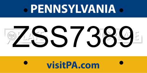 ZSS7389 Pennsylvania License Plate