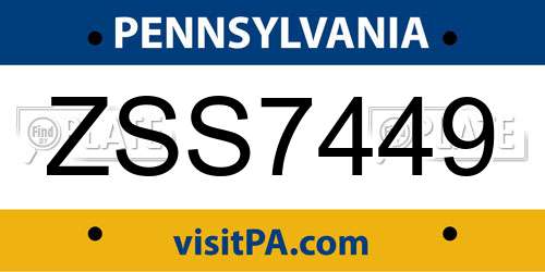 ZSS7449 Pennsylvania License Plate