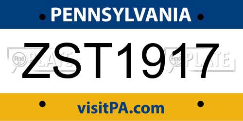 ZST1917 Pennsylvania License Plate