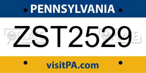 ZST2529 Pennsylvania License Plate