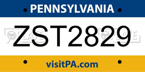 ZST2829 Pennsylvania License Plate