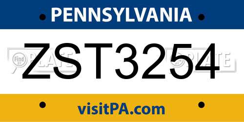 ZST3254 Pennsylvania License Plate