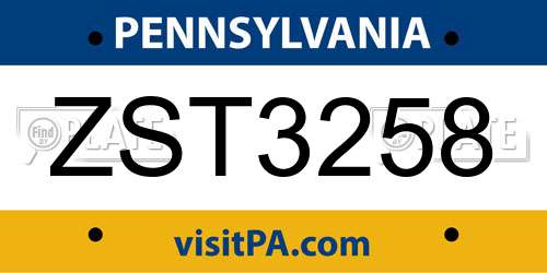 ZST3258 Pennsylvania License Plate