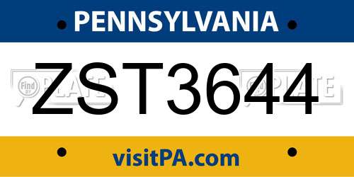 ZST3644 Pennsylvania License Plate