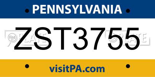 ZST3755 Pennsylvania License Plate