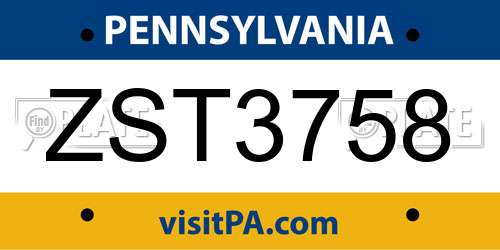 ZST3758 Pennsylvania License Plate
