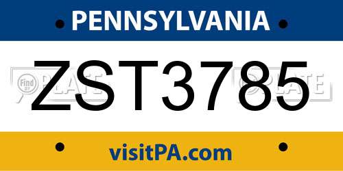 ZST3785 Pennsylvania License Plate