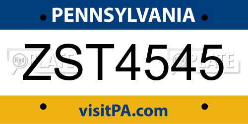 ZST4545 Pennsylvania License Plate