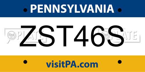 ZST46S Pennsylvania License Plate