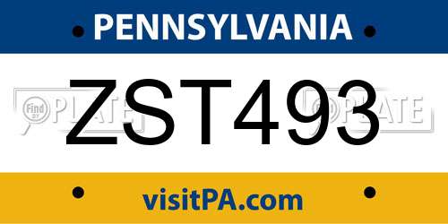 ZST493 Pennsylvania License Plate
