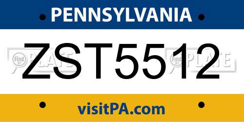ZST5512 Pennsylvania License Plate