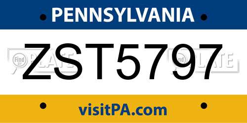 ZST5797 Pennsylvania License Plate