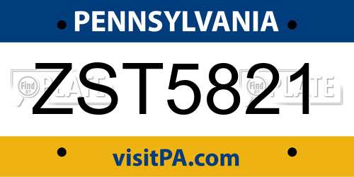 ZST5821 Pennsylvania License Plate