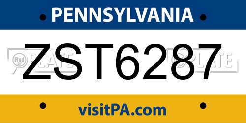 ZST6287 Pennsylvania License Plate