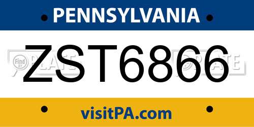 ZST6866 Pennsylvania License Plate