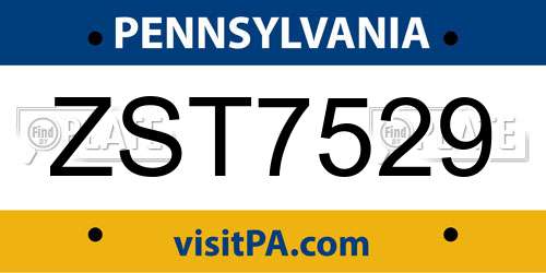 ZST7529 Pennsylvania License Plate