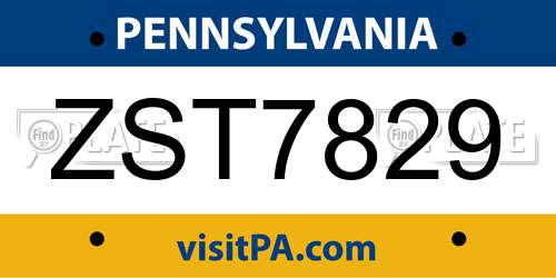 ZST7829 Pennsylvania License Plate