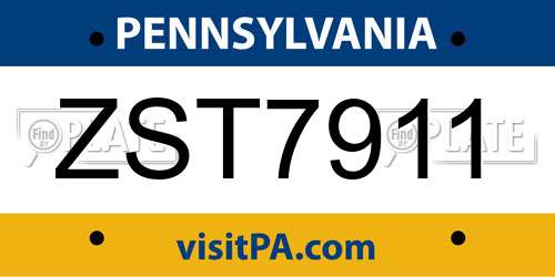 ZST7911 Pennsylvania License Plate