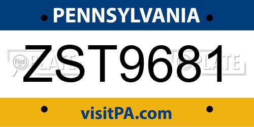 ZST9681 Pennsylvania License Plate
