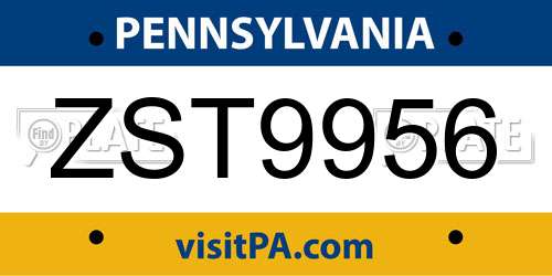 ZST9956 Pennsylvania License Plate