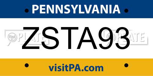 ZSTA93 Pennsylvania License Plate