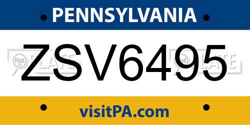ZSV6495 Pennsylvania License Plate