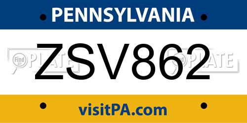 ZSV862 Pennsylvania License Plate
