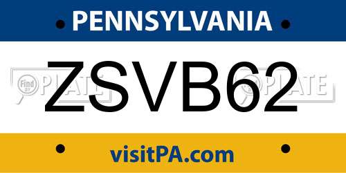 ZSVB62 Pennsylvania License Plate