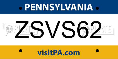ZSVS62 Pennsylvania License Plate