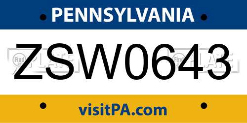 ZSW0643 Pennsylvania License Plate