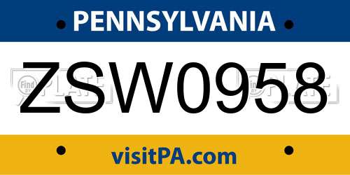 ZSW0958 Pennsylvania License Plate