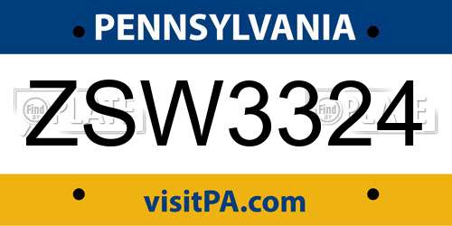 ZSW3324 Pennsylvania License Plate
