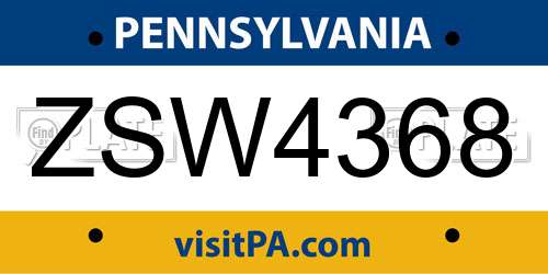 ZSW4368 Pennsylvania License Plate