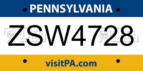 ZSW4728 Pennsylvania License Plate