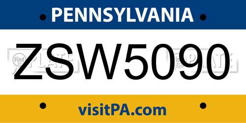 ZSW5090 Pennsylvania License Plate