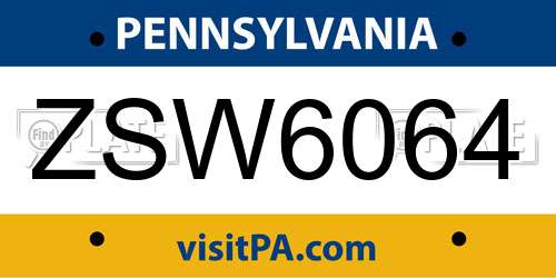 ZSW6064 Pennsylvania License Plate