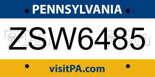 ZSW6485 Pennsylvania License Plate