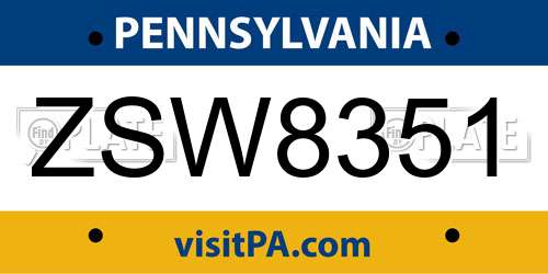 ZSW8351 Pennsylvania License Plate