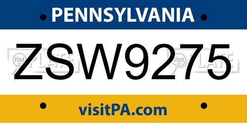 ZSW9275 Pennsylvania License Plate
