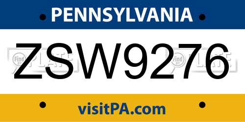 ZSW9276 Pennsylvania License Plate