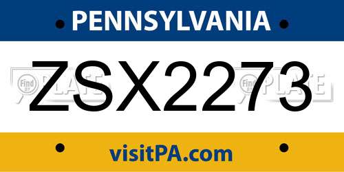 ZSX2273 Pennsylvania License Plate