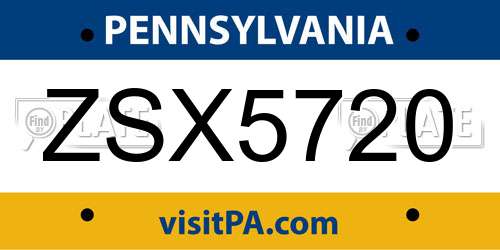 ZSX5720 Pennsylvania License Plate