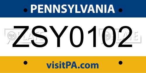 ZSY0102 Pennsylvania License Plate