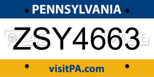 ZSY4663 Pennsylvania License Plate